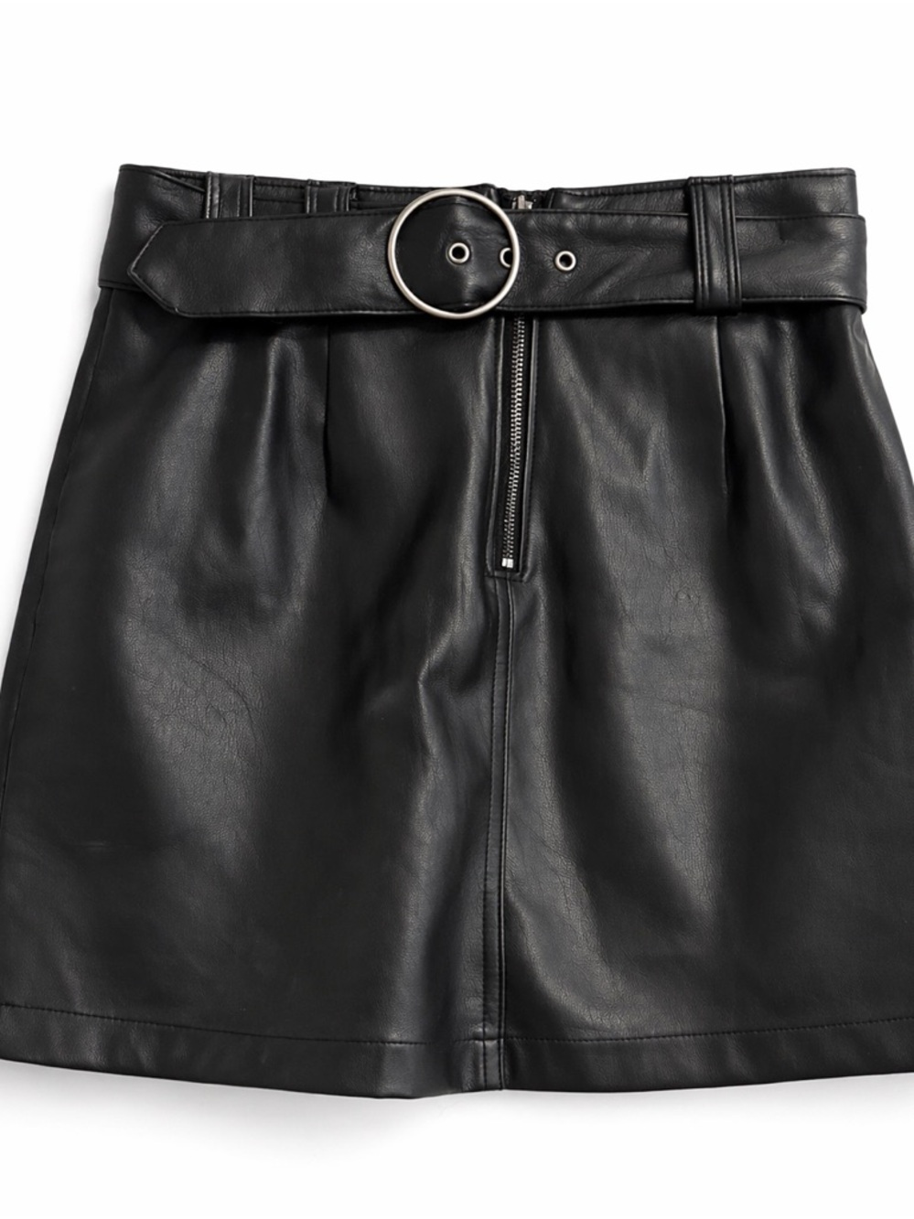Hollister Black Faux Leather Mini Skirt with Ring Belt